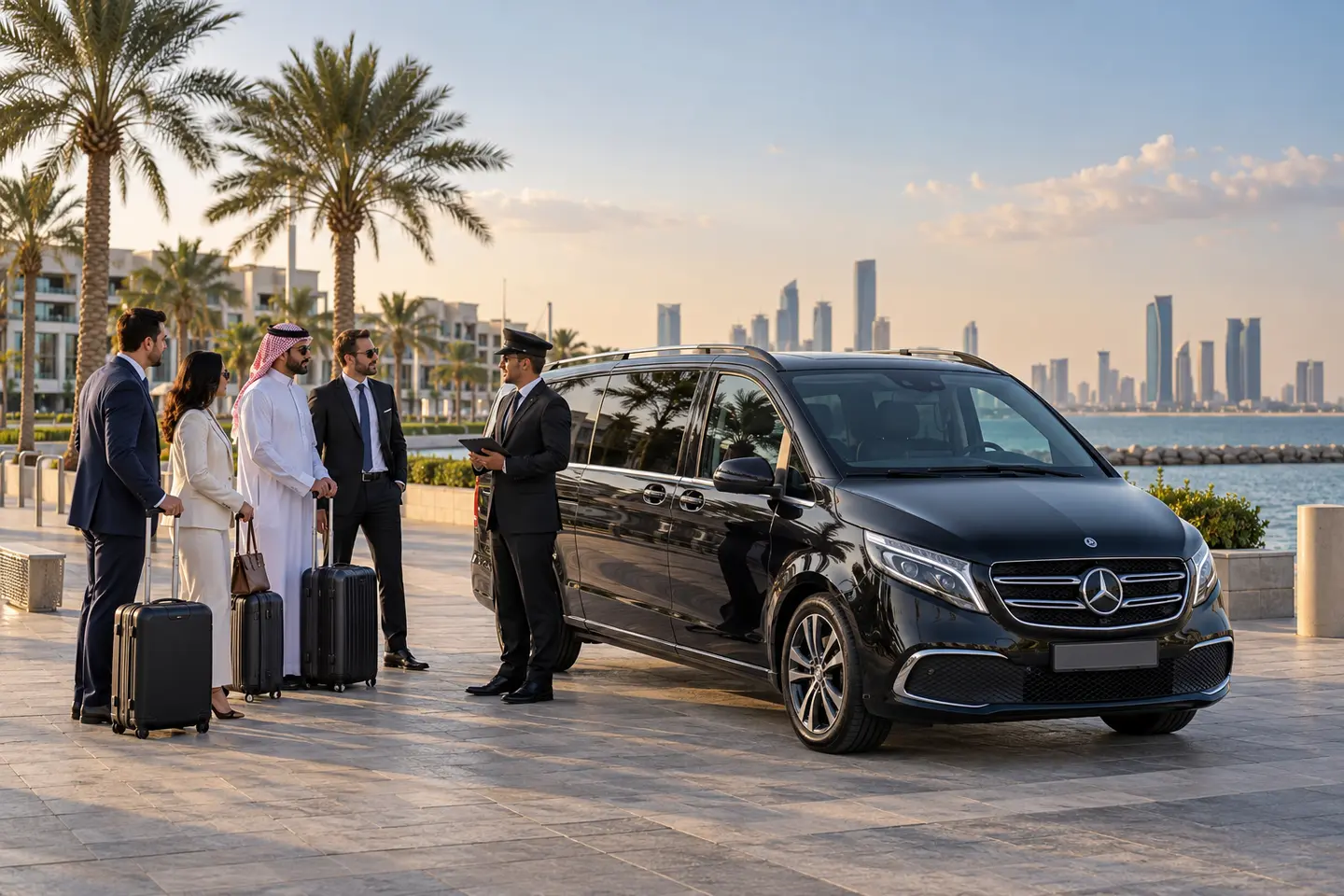 2026 Mercedes V-Class chauffeur service for a business delegation in Dammam