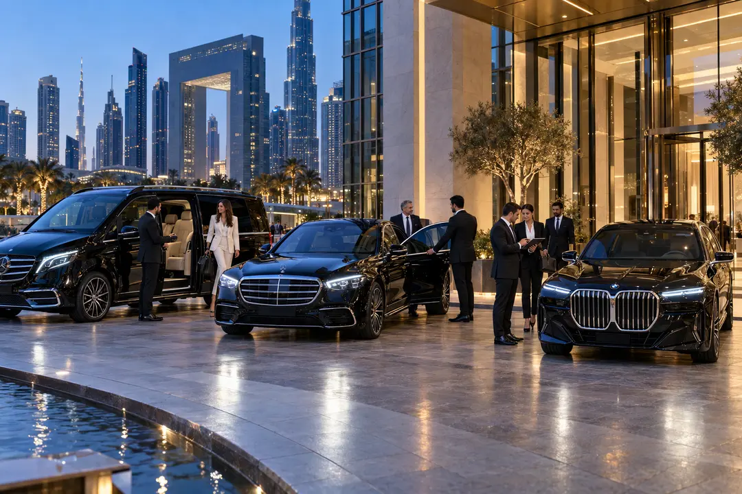 2026 corporate chauffeur fleet coordinating an executive roadshow in Dubai