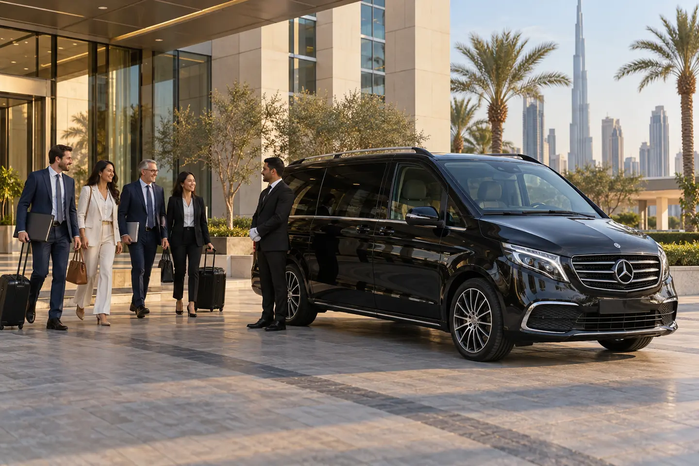 2026 Mercedes V-Class transporting an international research delegation in Dubai